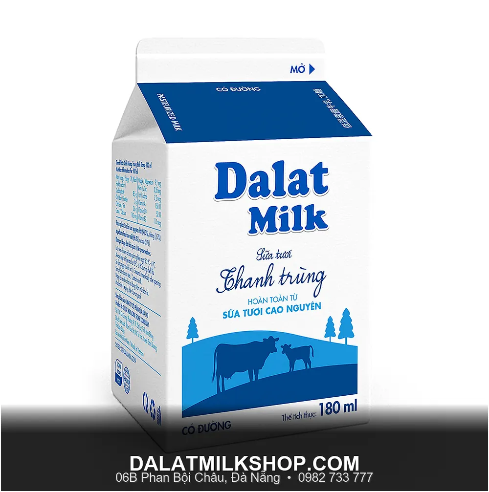Sữa tươi thanh trùng Dalatmilk có đường 180ml