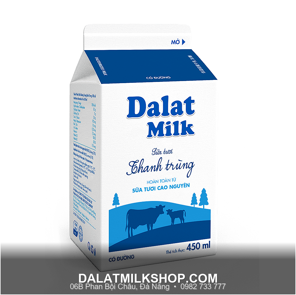 Sữa tươi thanh trùng Dalatmilk có đường 450ml