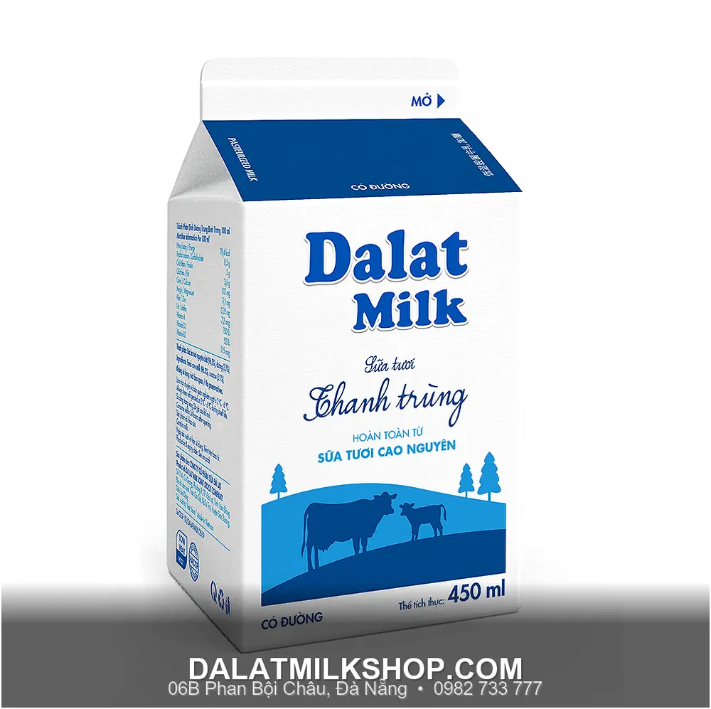 Sữa tươi thanh trùng Dalatmilk có đường 450ml