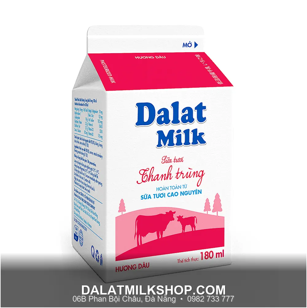 Sữa tươi thanh trùng Dalatmilk hương dâu 180ml
