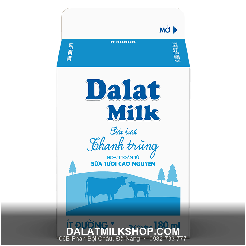 Sữa tươi thanh trùng Dalatmilk ít đường 180ml