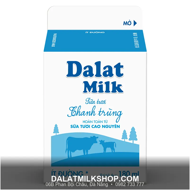 Sữa tươi thanh trùng Dalatmilk ít đường 180ml