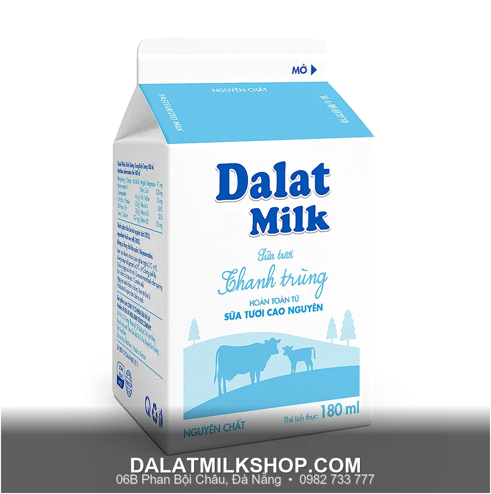 Sữa tươi thanh trùng nguyên chất Dalatmilk 180ml