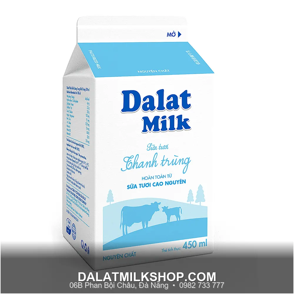 Sữa tươi thanh trùng nguyên chất Dalatmilk 450ml