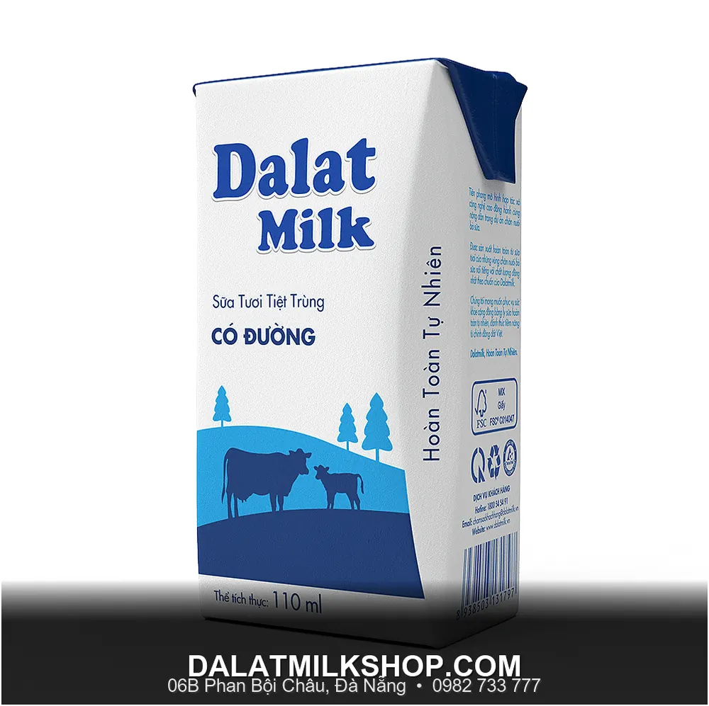 Sữa tiệt trùng Dalatmilk có đường 110ml