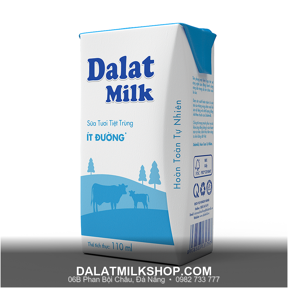 Sữa tiệt trùng Dalatmilk ít đường 110ml