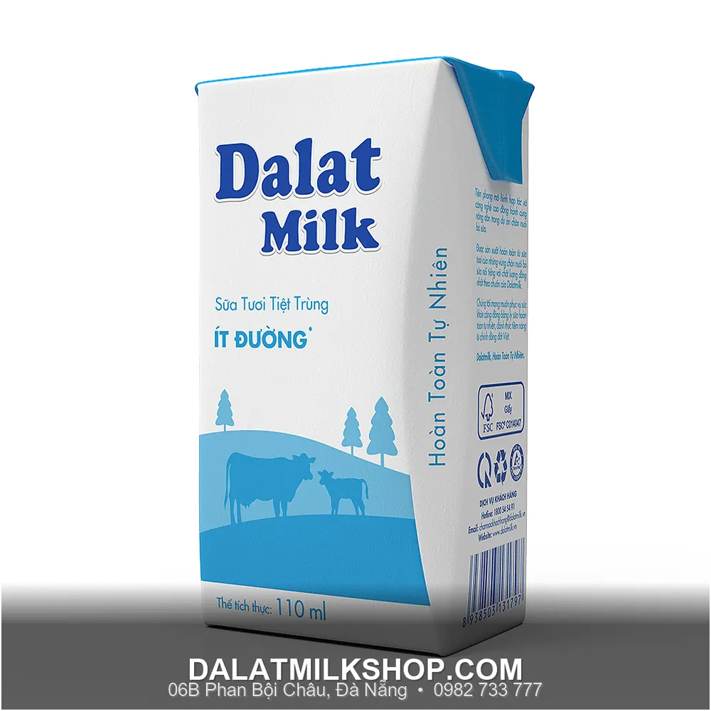 Sữa tiệt trùng Dalatmilk ít đường 110ml