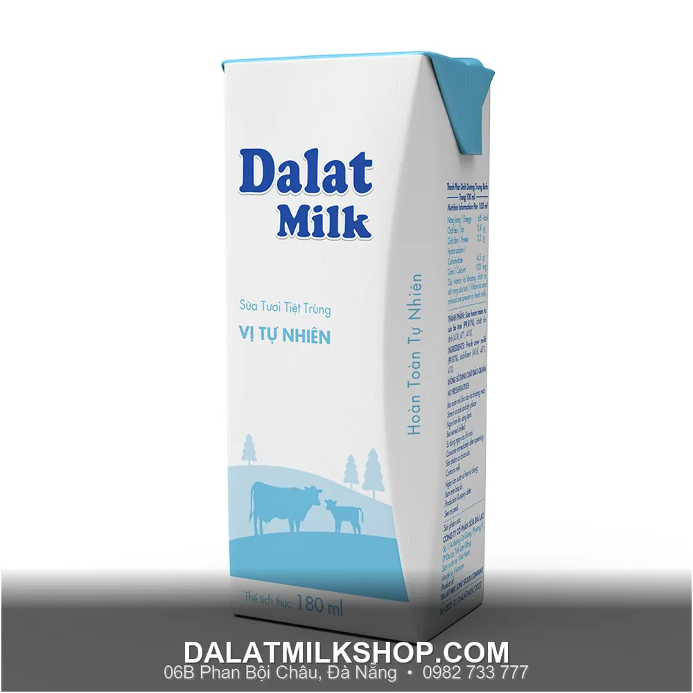 Sữa tiệt trùng Dalatmilk vị tự nhiên 180ml