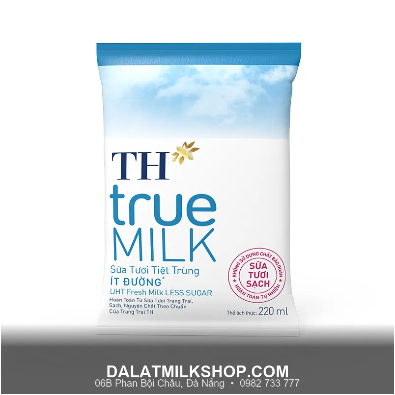 Sữa sạch TH True Milk ít đường bịch giấy 220ml