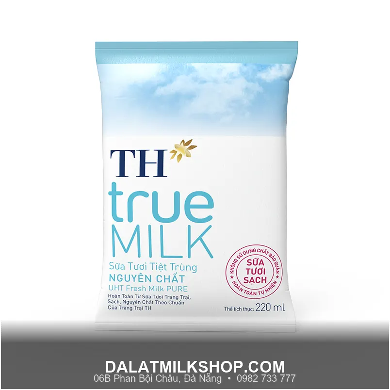 Sữa sạch TH True Milk nguyên chất bịch giấy 220ml