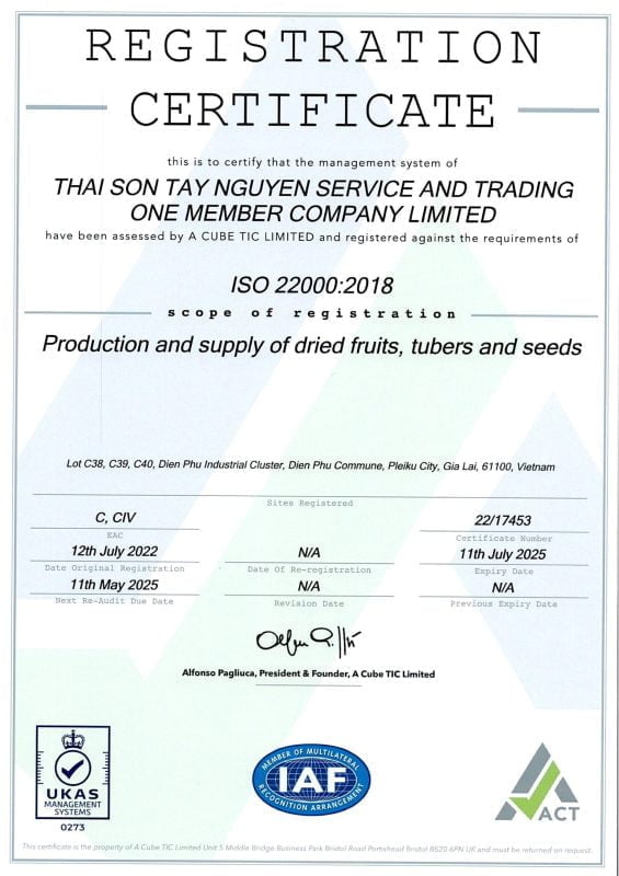 ISO 22000 인증 Thai Son 해바라기 씨앗