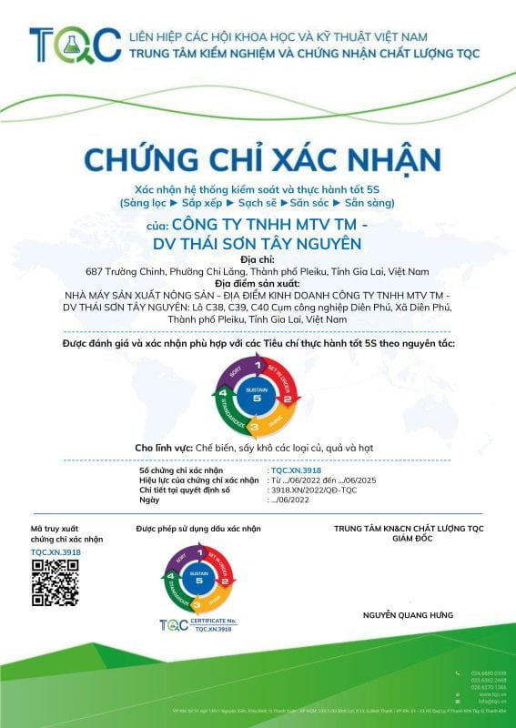 Thai Son 해바라기씨 제품 관련 인증서
