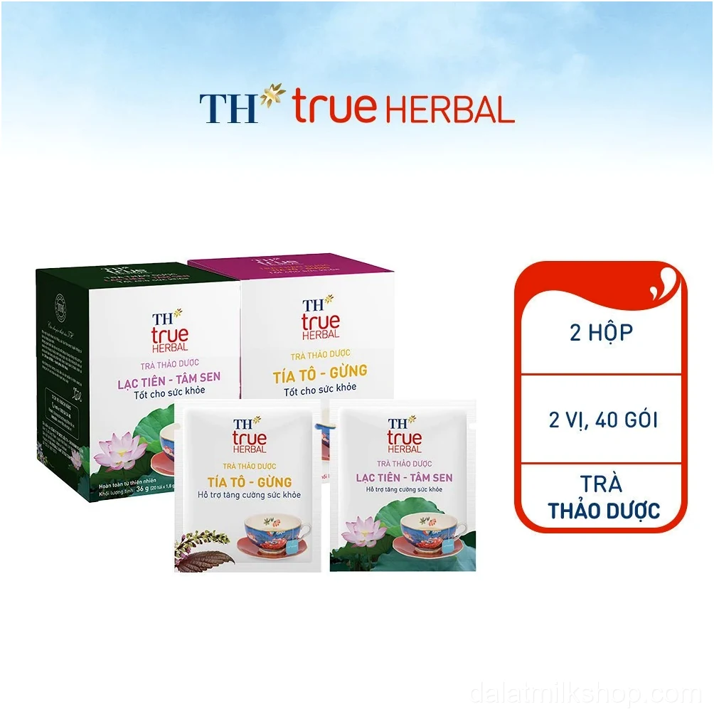 Bộ 2 hộp thảo dược TH true HERBAL Lạc tiên – Tâm sen Trà Tía tô – Gừng TH True Herbal (40 gói)