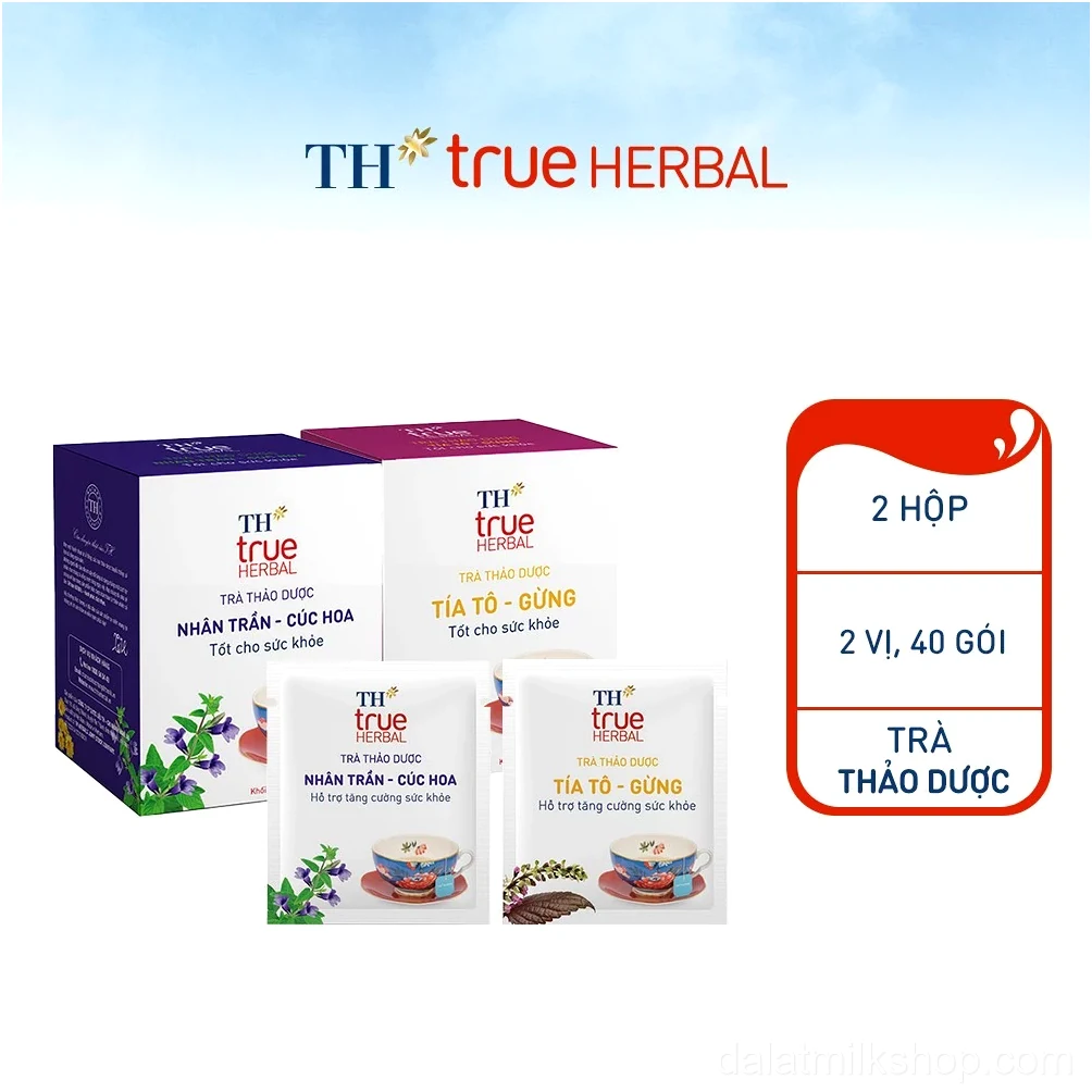 Bộ 2 hộp trà thảo dược TH true HERBAL Nhân trần – Cúc hoa Trà Tía tô – Gừng (40 gói)