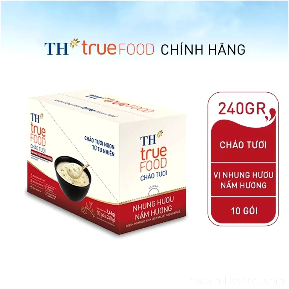 Hộp 10 gói cháo tươi nhung hươu nấm hương TH true FOOD 240 gr (240 gr x 10 gói)