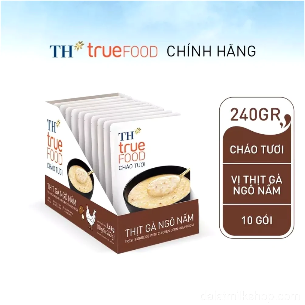 Hộp 10 gói Cháo tươi thịt gà ngô nấm TH true Food 240 g (240 g x10 gói)