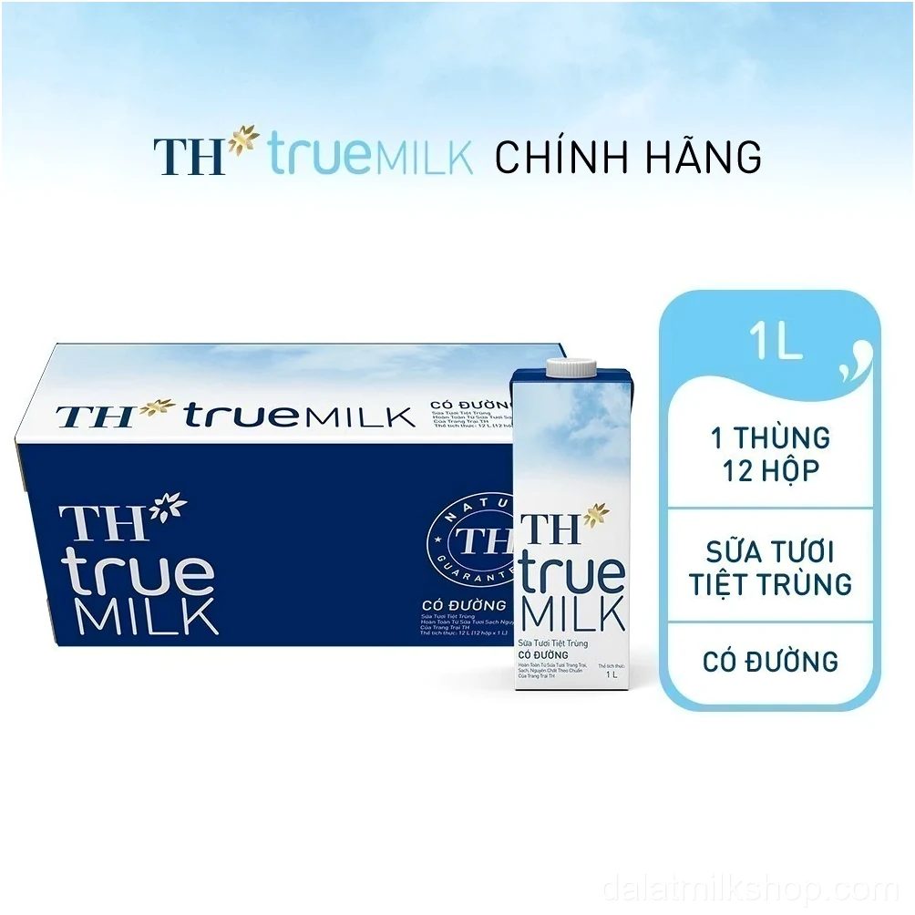 Thùng 12 hộp sữa tươi tiệt trùng TH true MILK có đường 1 L (1 L x 12)