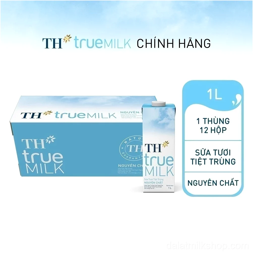 Thùng 12 hộp sữa tươi tiệt trùng TH true MILK nguyên chất 1 L (1 L x 12)
