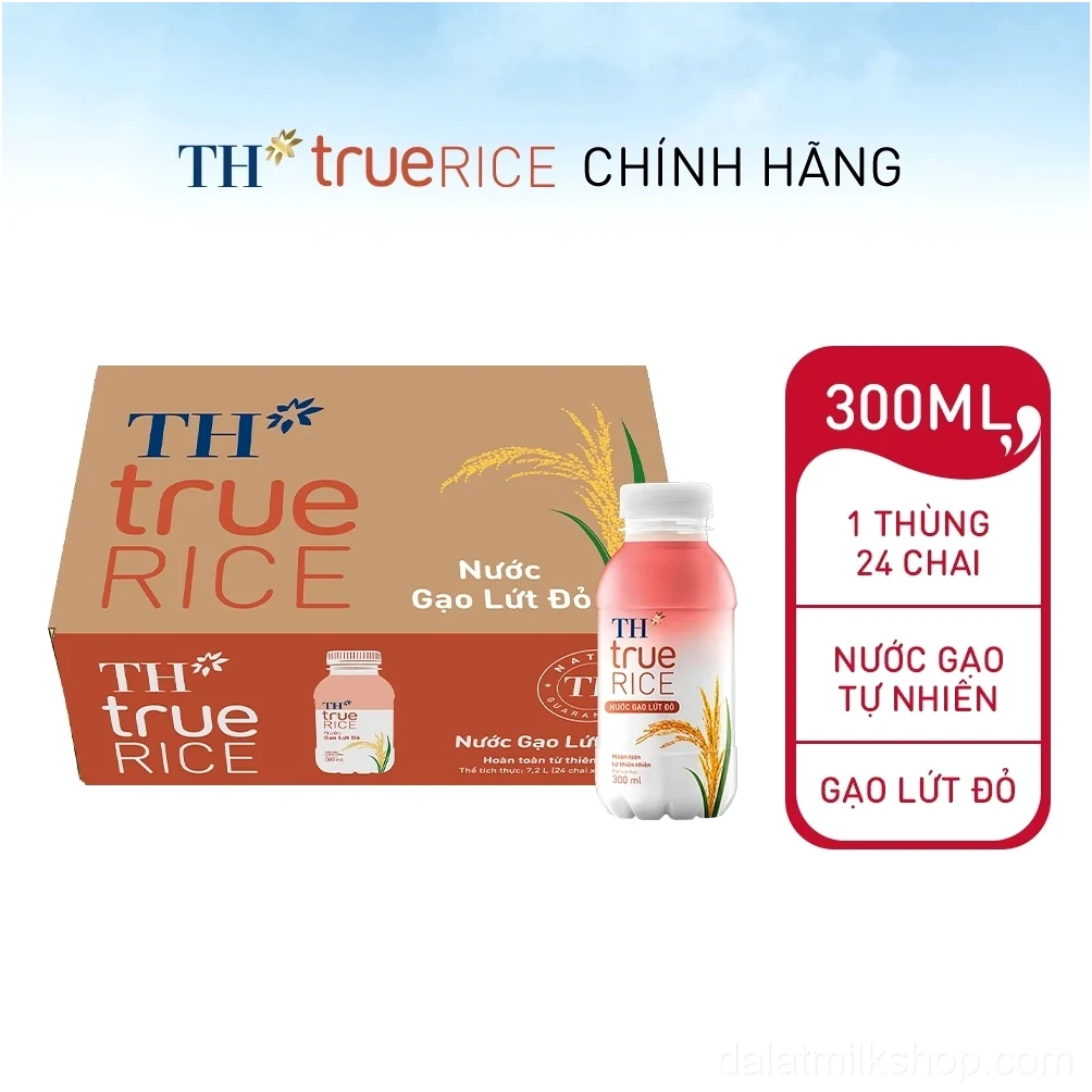Thùng 24 Chai Nước Gạo Lứt Đỏ TH true RICE milk 300ml (24 Chai)