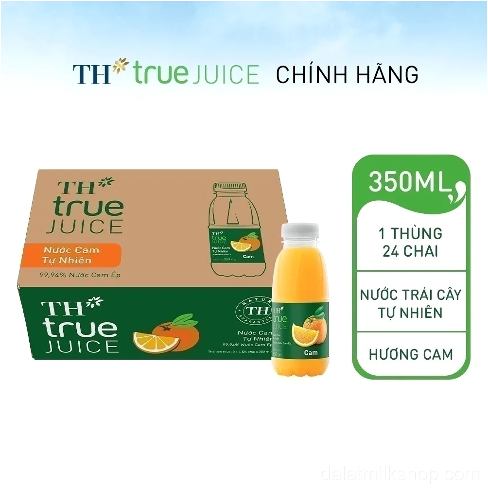 Thùng 24 chai nước trái cây TH true JUICE cam tự nhiên 350 ml (350 ml x 24)