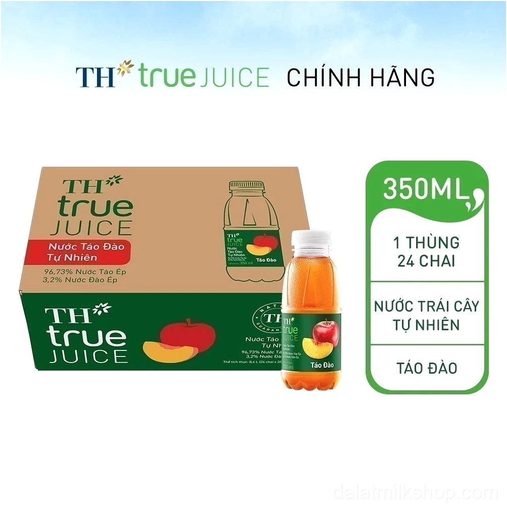 Thùng 24 chai nước trái cây TH true JUICE táo đào tự nhiên 350 ml (350 ml x 24)