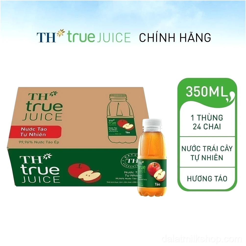 Thùng 24 chai nước trái cây TH true JUICE táo tự nhiên 350 ml (350 ml x 24)