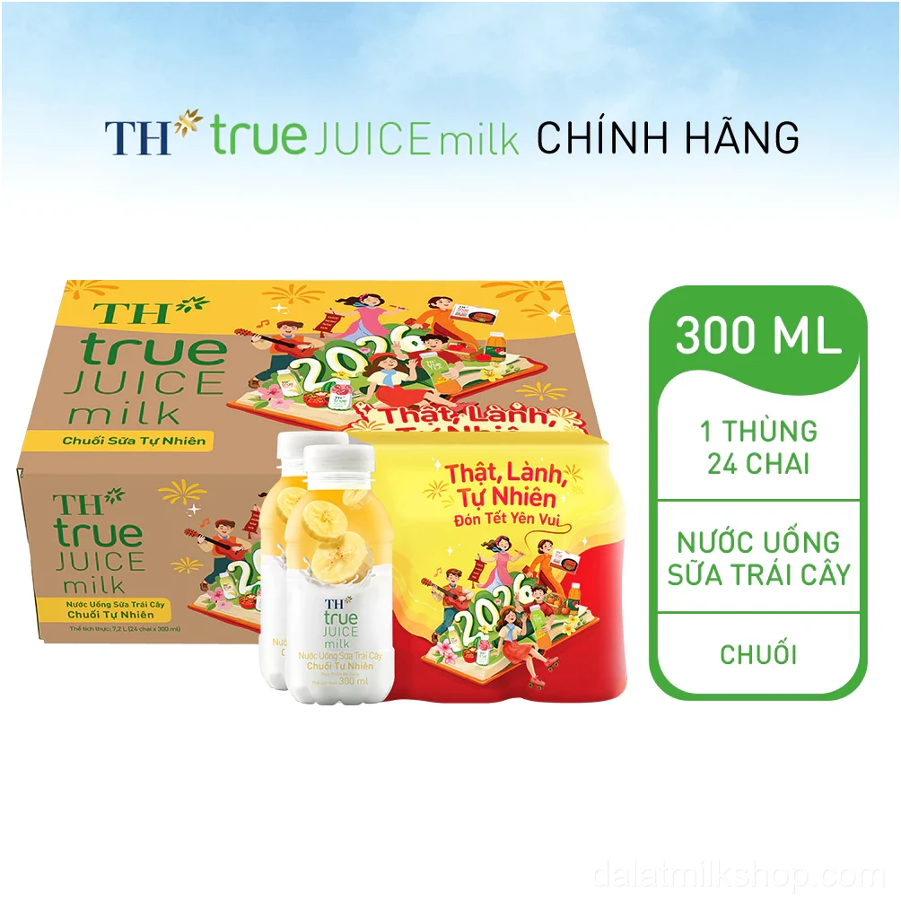 Thùng 24 chai nước uống sữa trái cây TH true JUICE milk hương vị chuối tự nhiên 300 ml (300 ml x 24)