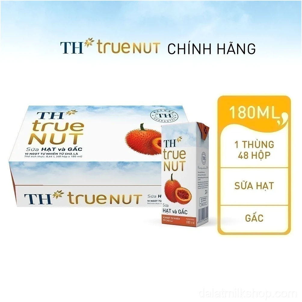 Thùng 48 Hộp Sữa Hạt và Gấc TH true NUT milk Hạt và Gấc 180ml (48 Hộp)