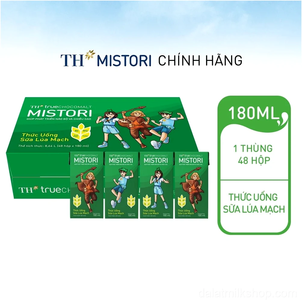 Thùng 48 Hộp sữa lúa mạch TH true CHOCOMALT MISTORI 180ml