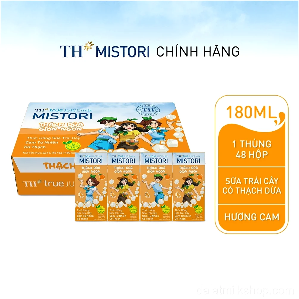Thùng 48 hộp Sữa trái cây hương Cam có thạch TH true JUICE MISTORI 180ml