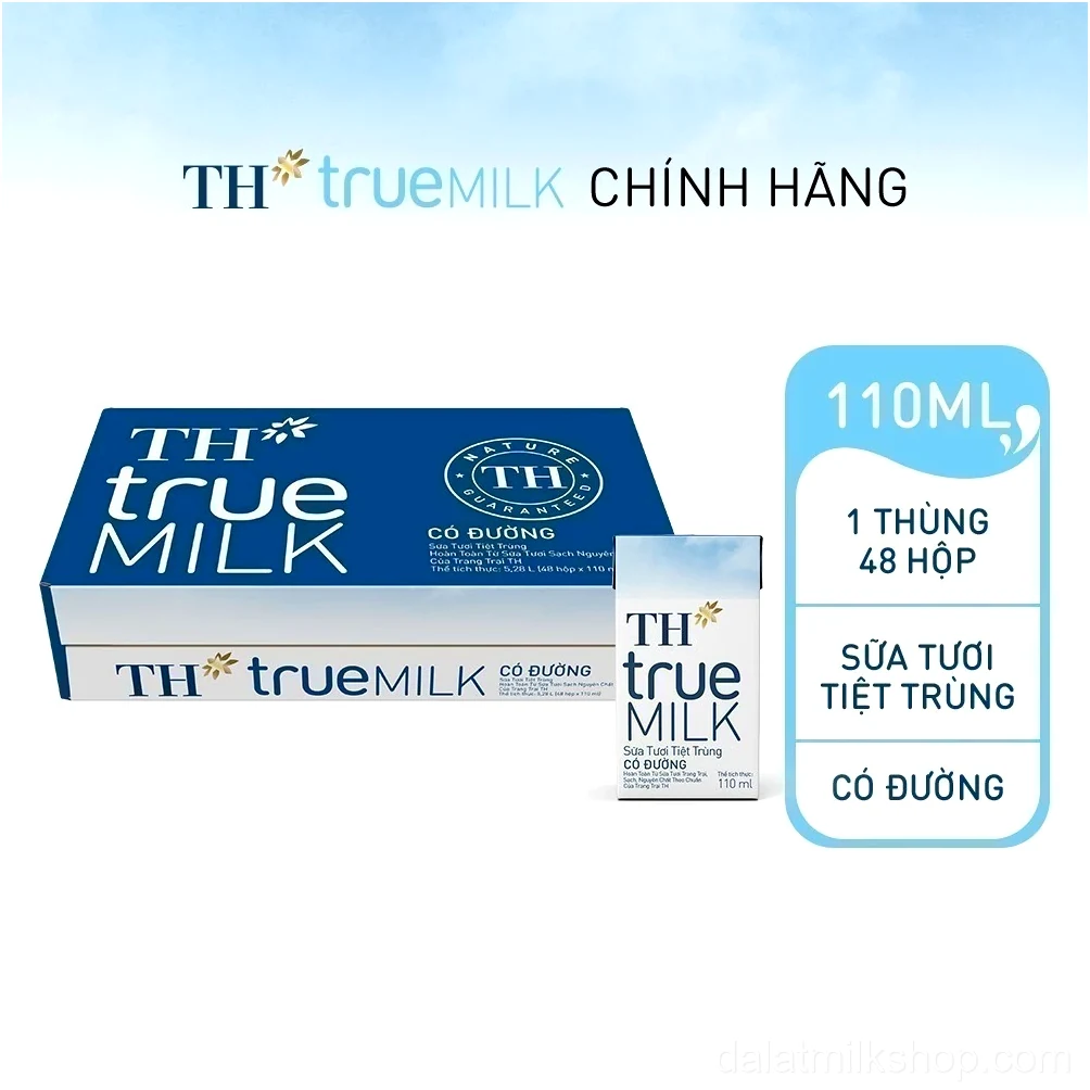 Thùng 48 hộp sữa tươi tiệt trùng TH true MILK có đường 110 ml (110 ml x 48)