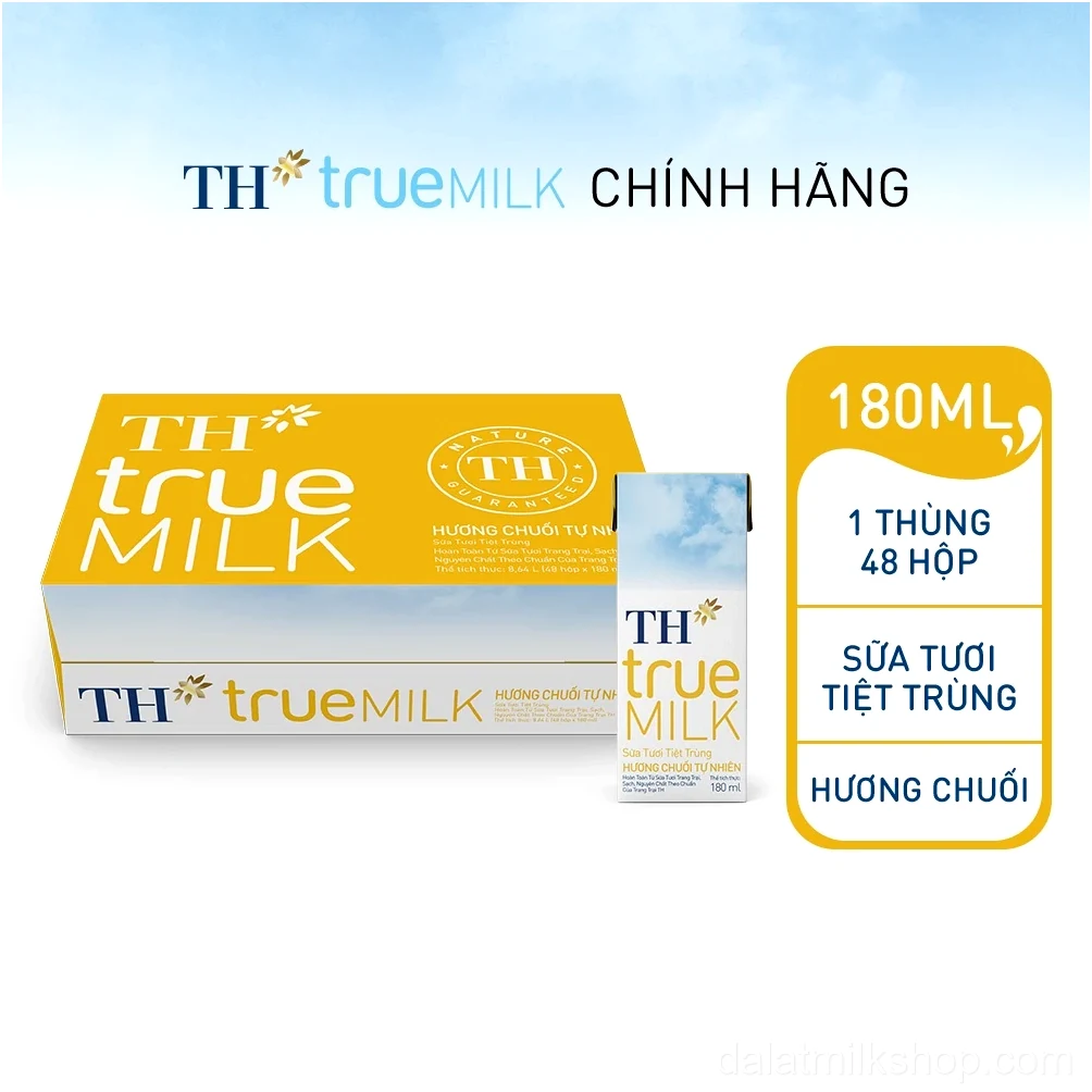 Thùng 48 hộp sữa tươi tiệt trùng TH true MILK hương chuối 180 ml (180 ml x 48)