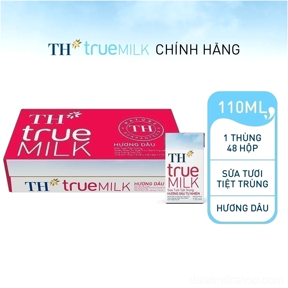 Thùng 48 hộp sữa tươi tiệt trùng TH true MILK hương dâu tự nhiên 110 ml (110 ml x 48)