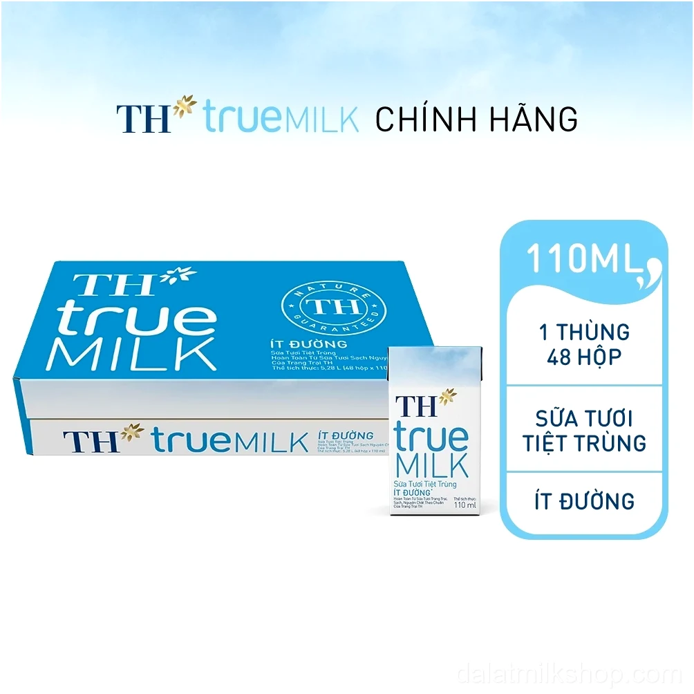Thùng 48 hộp sữa tươi tiệt trùng TH true MILK ít đường 110 ml (110 ml x 48)