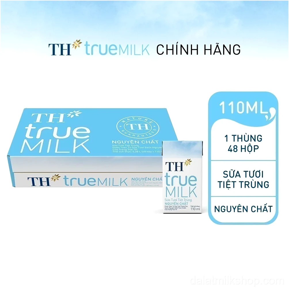 Thùng 48 hộp sữa tươi tiệt trùng TH true MILK nguyên chất 110 ml (110 ml x 48)