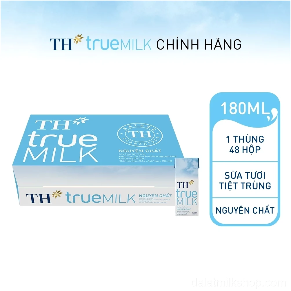 Thùng 48 hộp sữa tươi tiệt trùng TH true MILK nguyên chất 180ml