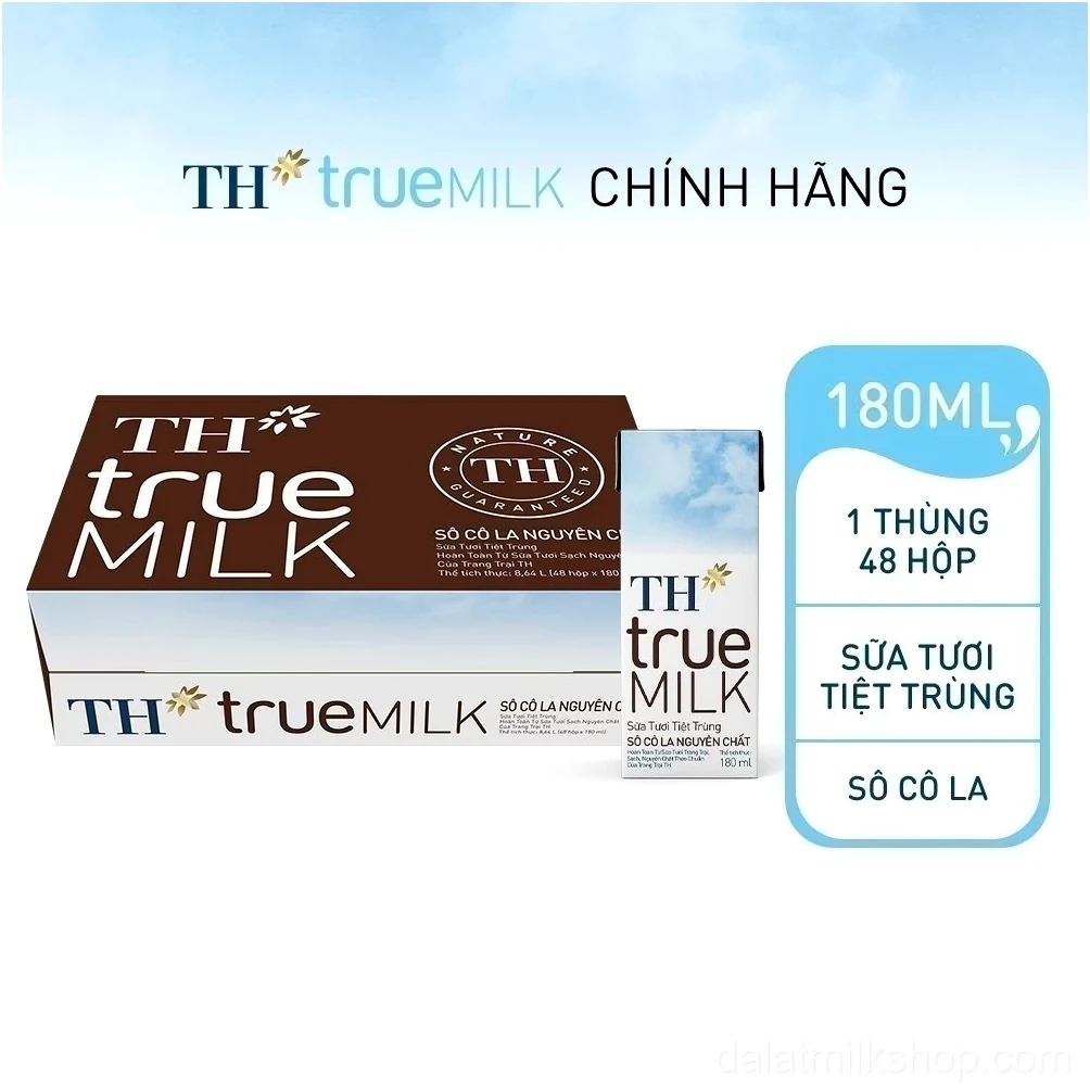 Thùng 48 hộp sữa tươi tiệt trùng TH true MILK sôcôla nguyên chất 180 ml (180 ml x 48)