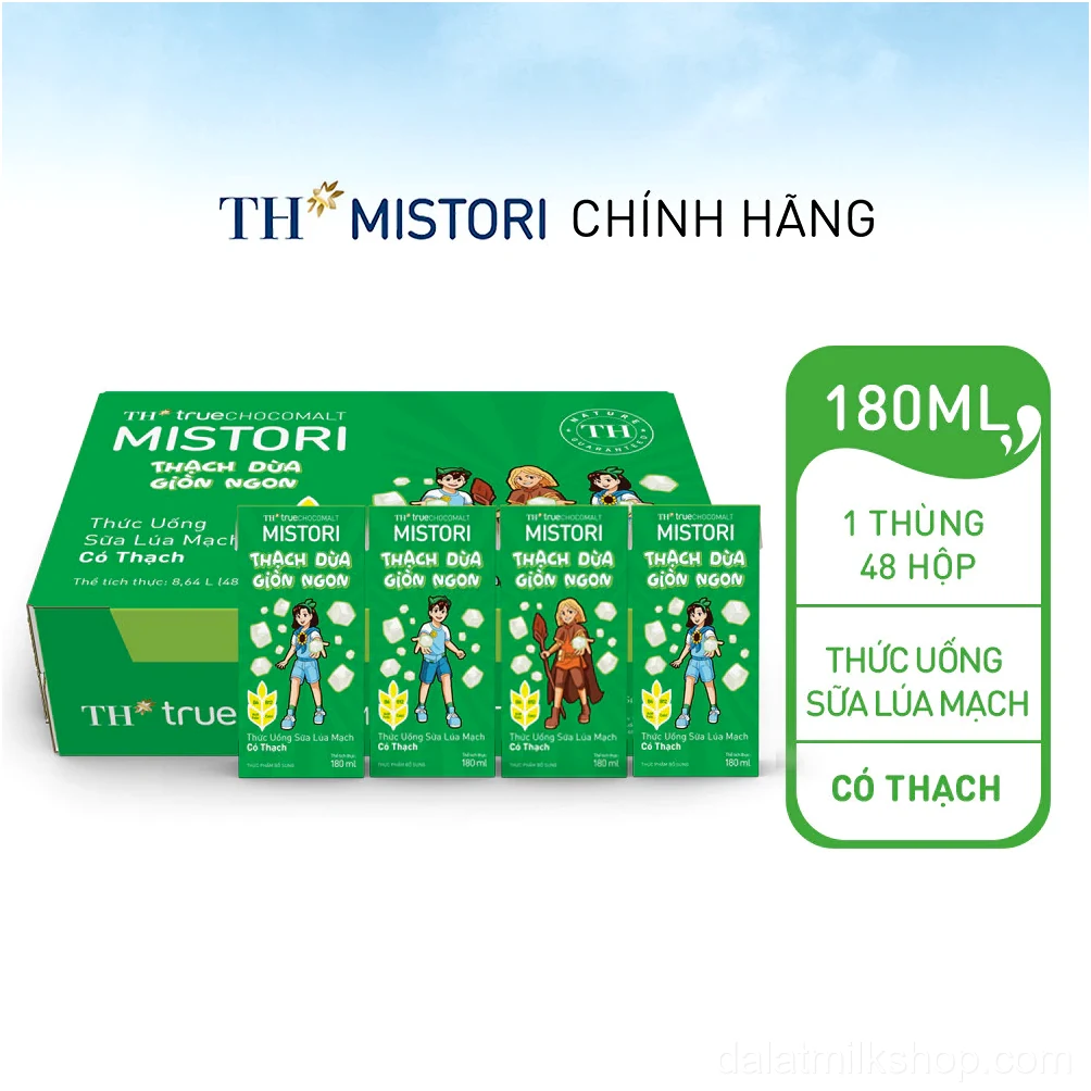 Thùng 48 hộp thức uống Sữa Lúa mạch Có Thạch TH true CHOCOMALT MISTORI 180 ml (180 ml x 48)