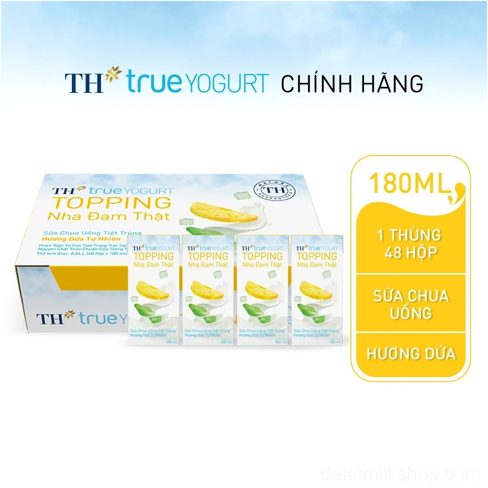 Thùng Sữa Chua Uống Tiệt Trùng Hương Dứa Tự Nhiên TH true YOGURT TOPPING milk 180ml (48 Hộp)