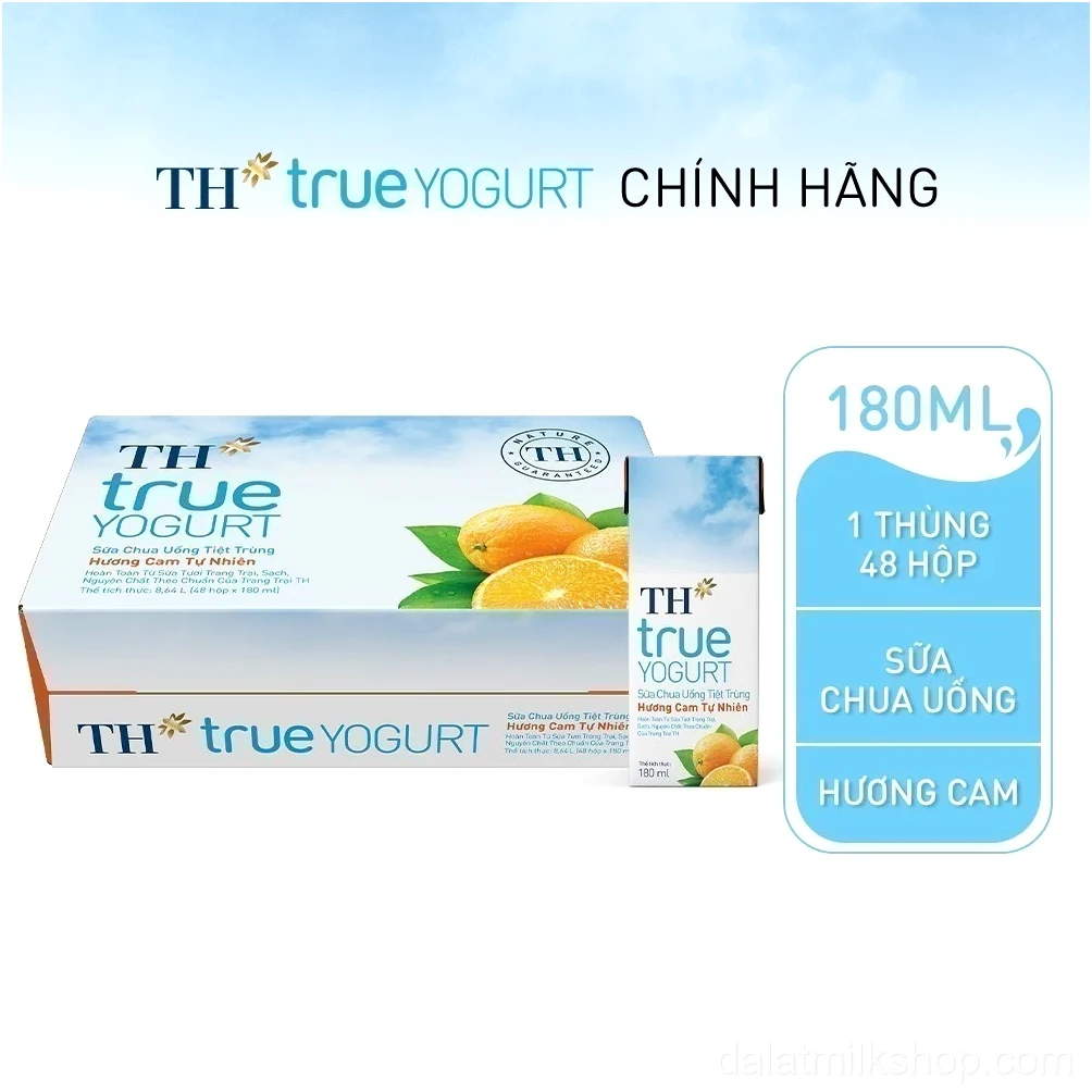 Thùng Sữa Chua Uống Tiệt Trùng TH True Yogurt milk Hương Cam 180ml (48 Hộp)
