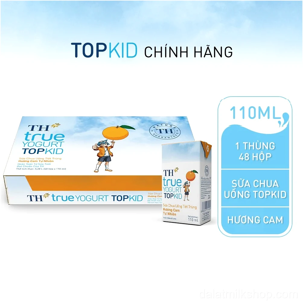 Thùng Sữa Chua Uống Tiệt Trùng TH true YOGURT TOPKID milk Hương Cam 110ml (48 Hộp)