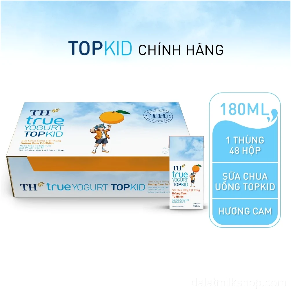 Thùng Sữa Chua Uống Tiệt Trùng TH true YOGURT TOPKID Hương Cam 180ml
