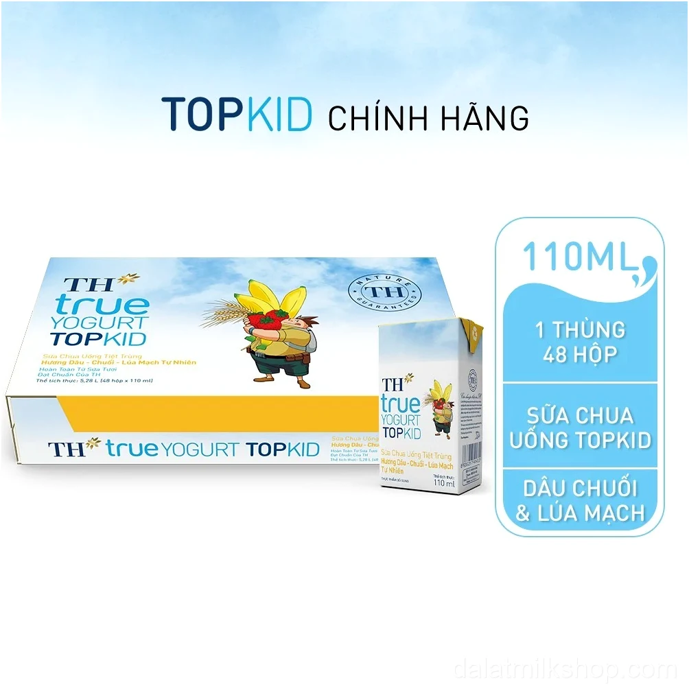 Thùng Sữa Chua Uống Tiệt Trùng TH true YOGURT TOPKID milk Hương Dâu Chuối Lúa Mạch 110ml (48 Hộp)