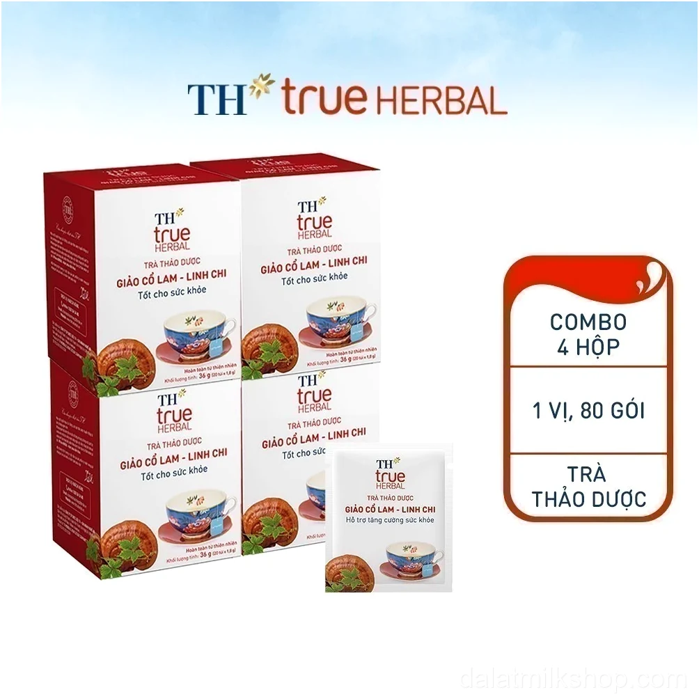 Trà Thảo Dược TH true HERBAL Giảo Cổ Lam Linh Chi (4 Hộp x 20 Gói)